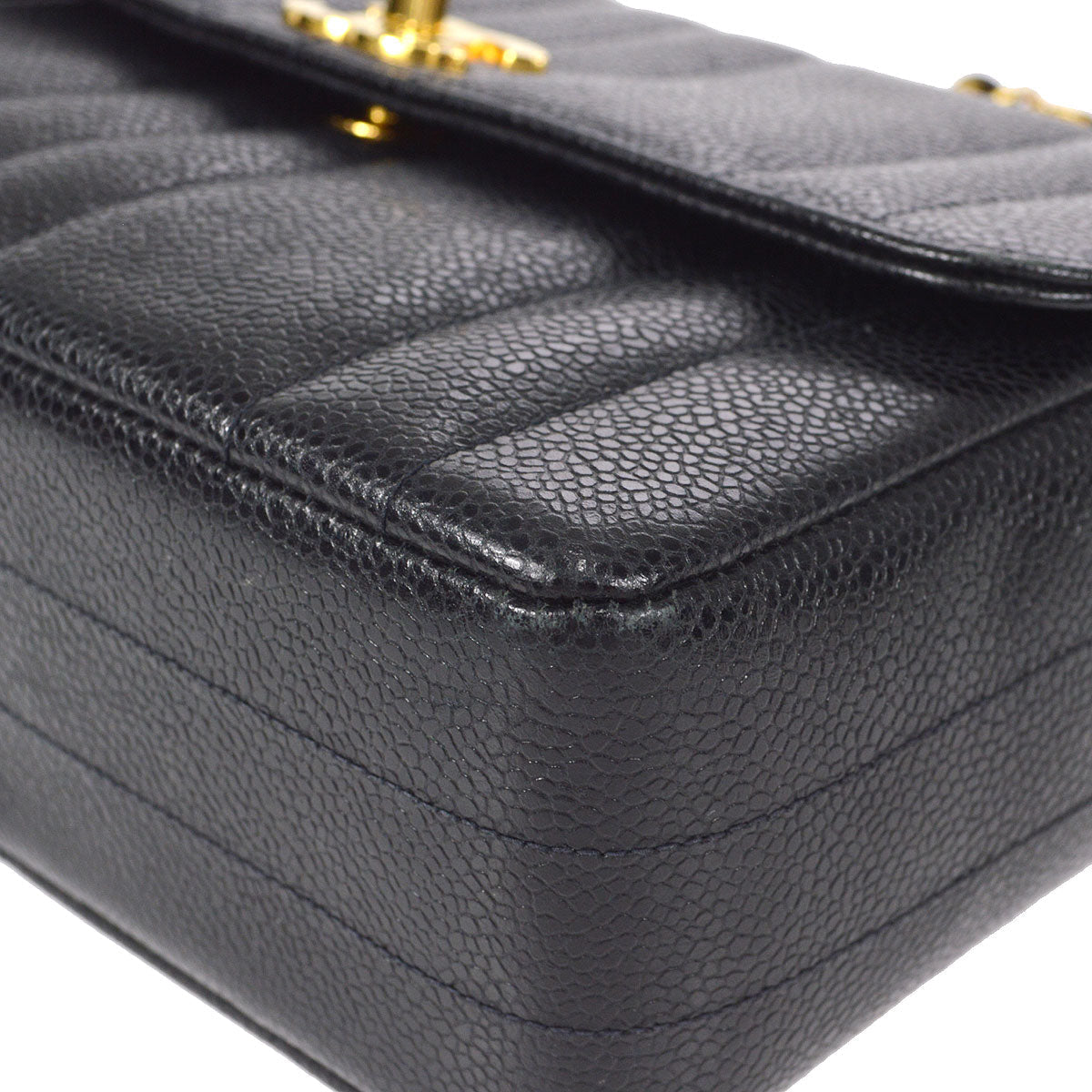 CHANEL Mademoiselle Double Chain Shoulder Bag Black Caviar