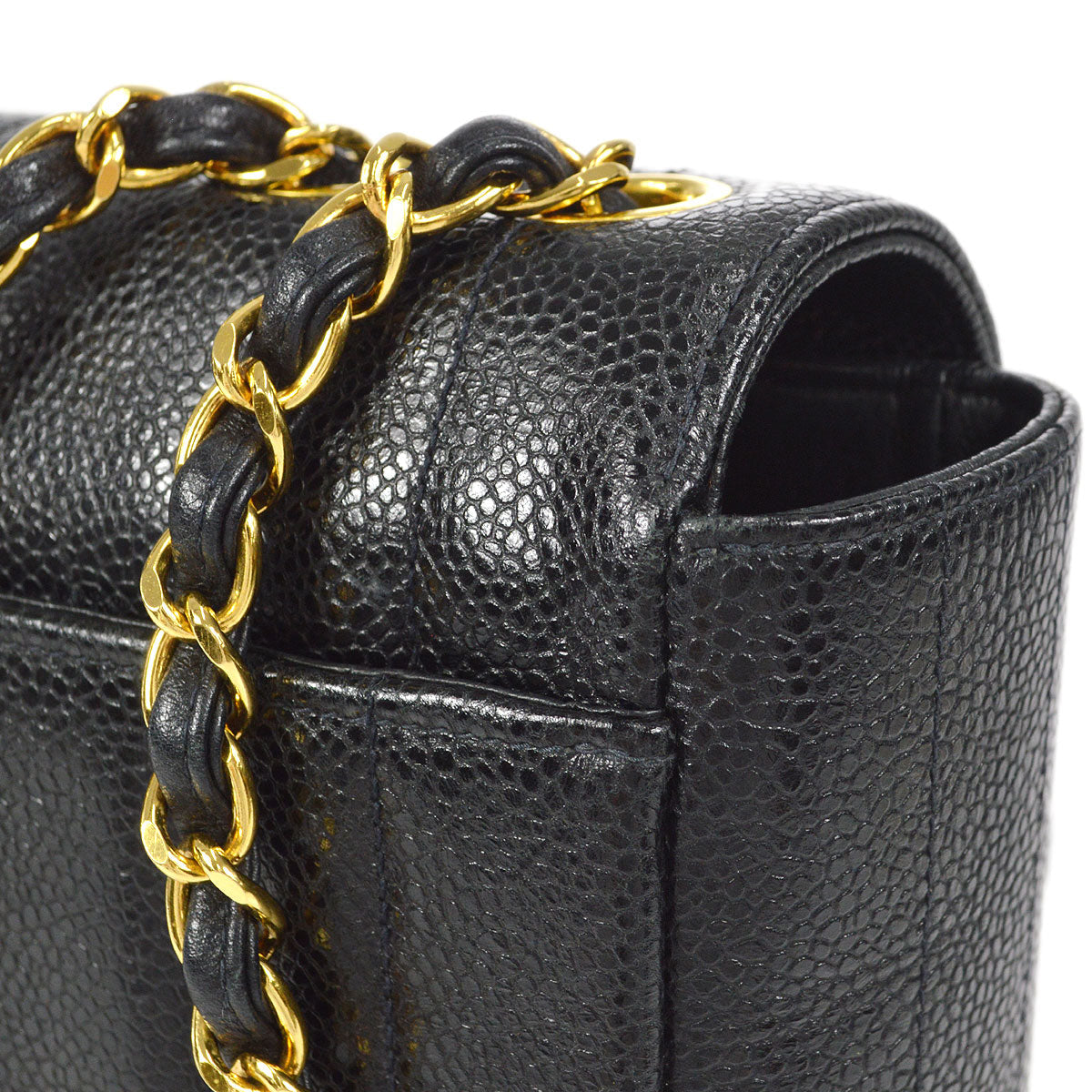 CHANEL Mademoiselle Double Chain Shoulder Bag Black Caviar