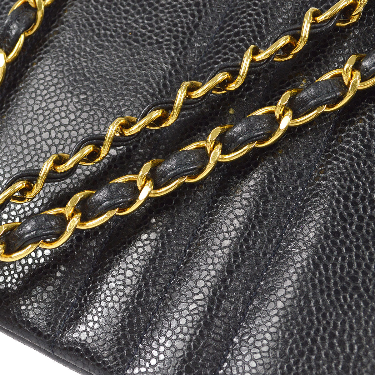 CHANEL Mademoiselle Double Chain Shoulder Bag Black Caviar