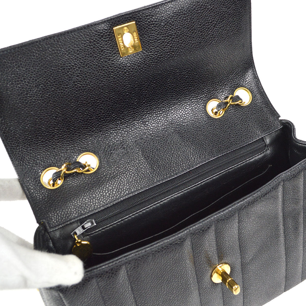 CHANEL Mademoiselle Double Chain Shoulder Bag Black Caviar