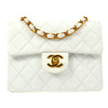 CHANEL Classic Flap Mini Square Chain Shoulder Bag White Lambskin