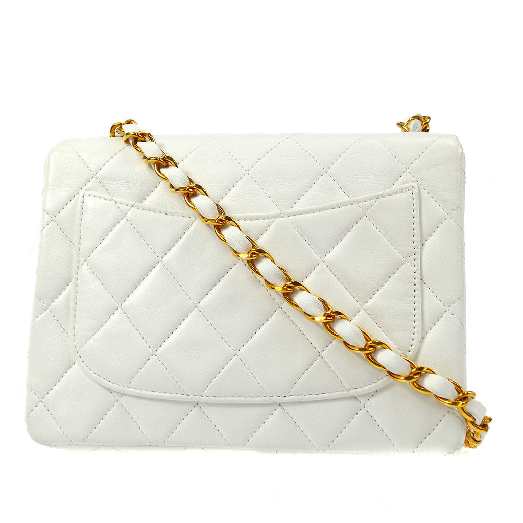 CHANEL Classic Flap Mini Square Chain Shoulder Bag White Lambskin