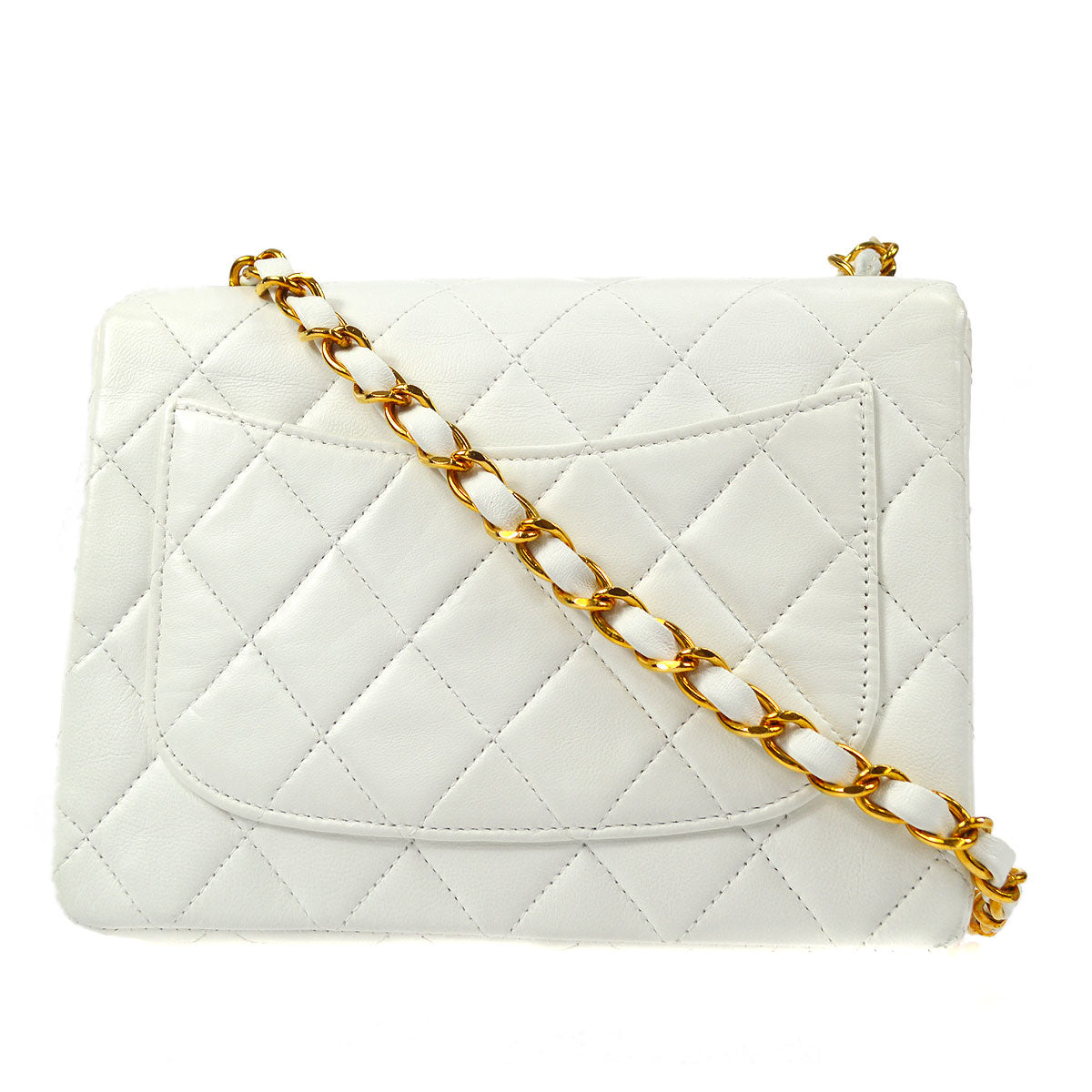 CHANEL Classic Flap Mini Square Chain Shoulder Bag White Lambskin