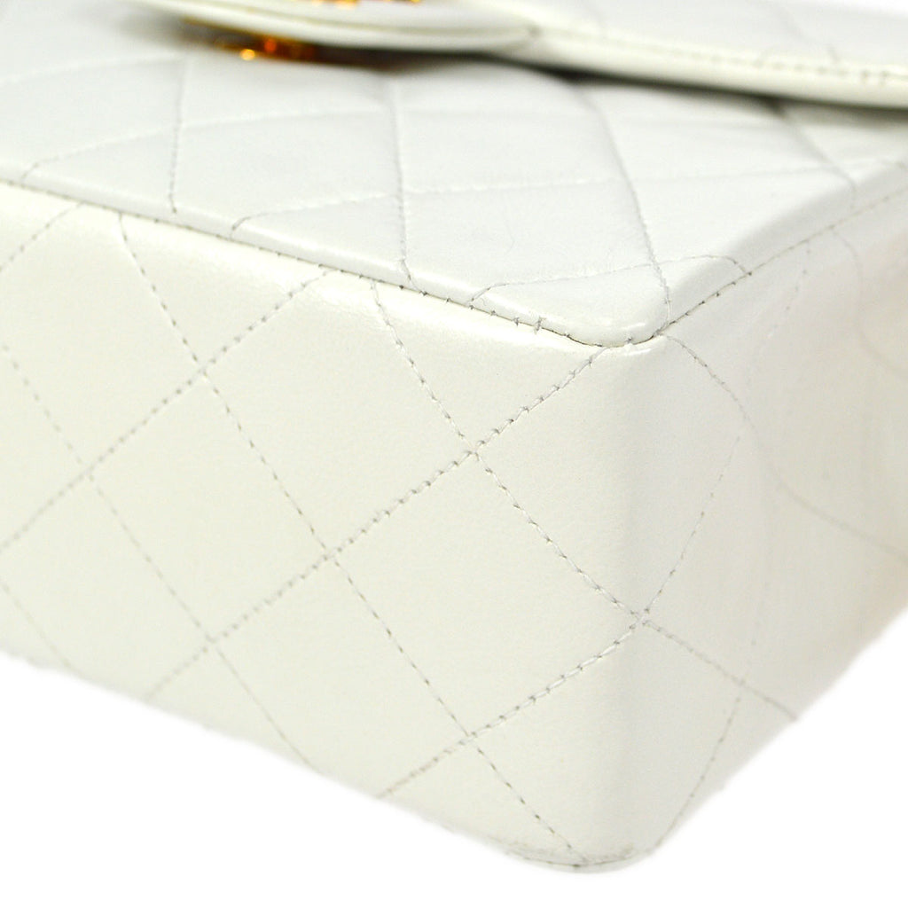 CHANEL Classic Flap Mini Square Chain Shoulder Bag White Lambskin