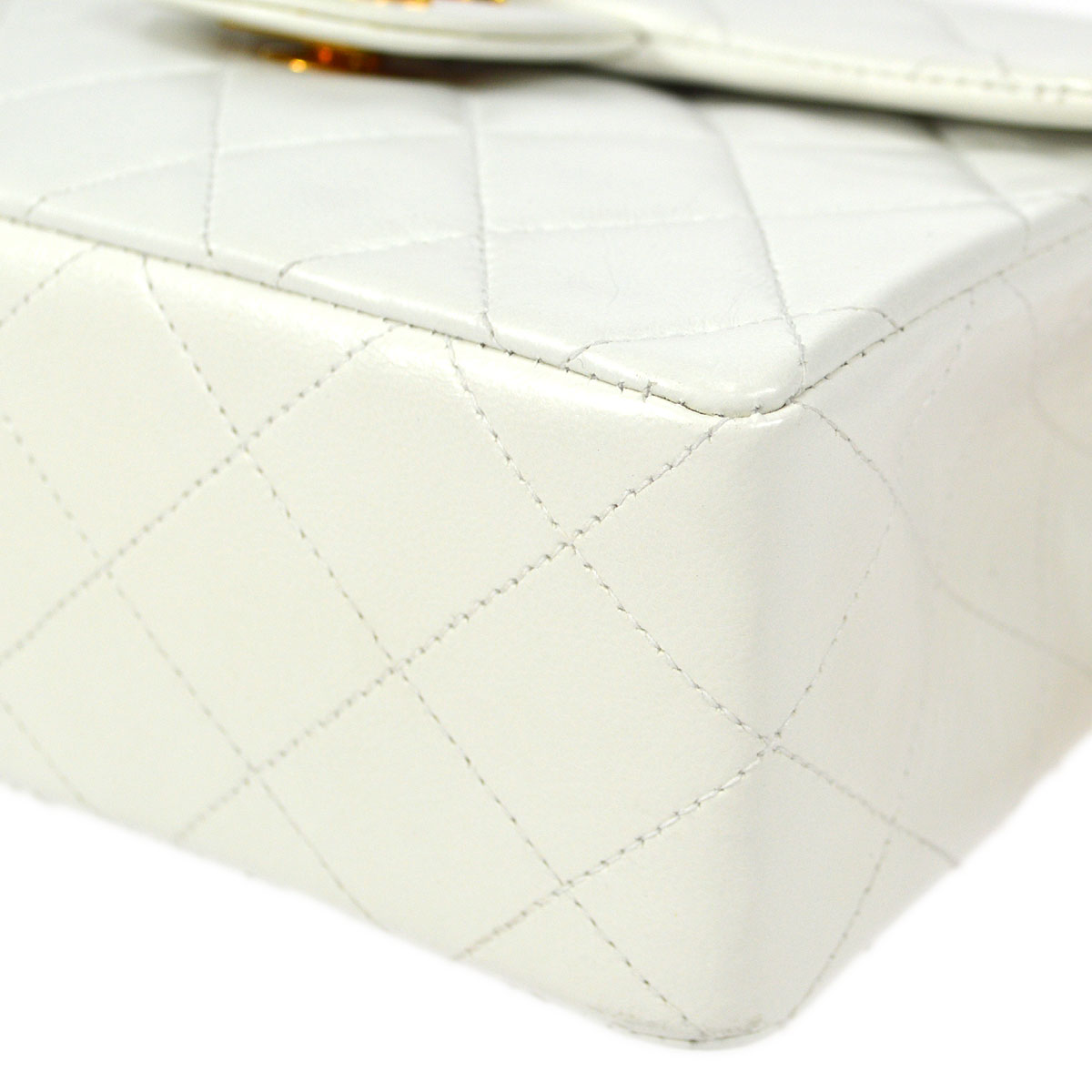CHANEL Classic Flap Mini Square Chain Shoulder Bag White Lambskin