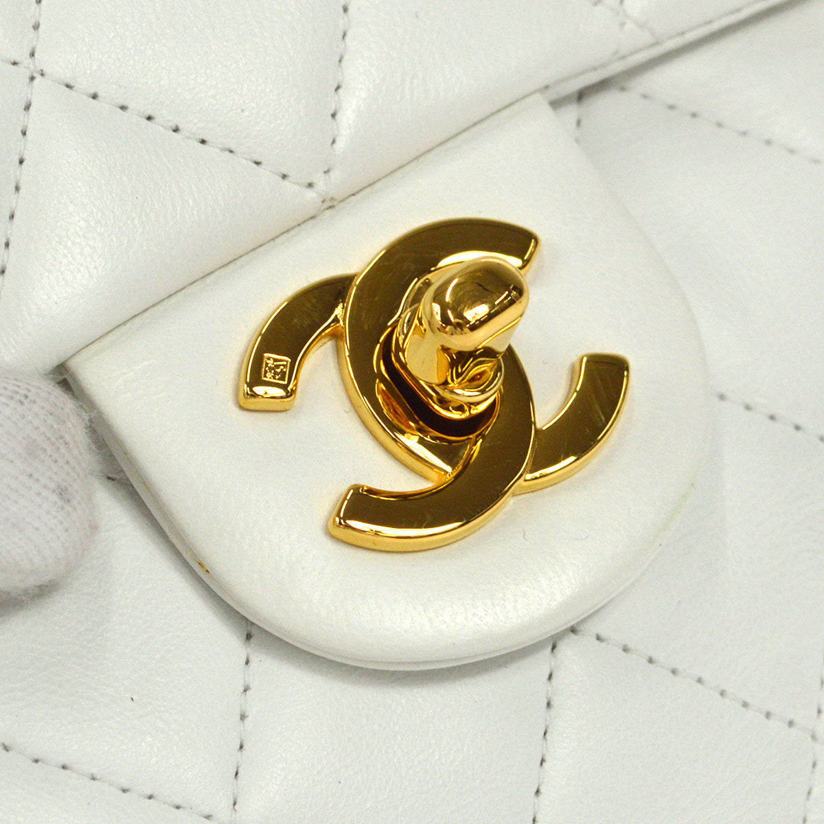 CHANEL Classic Flap Mini Square Chain Shoulder Bag White Lambskin