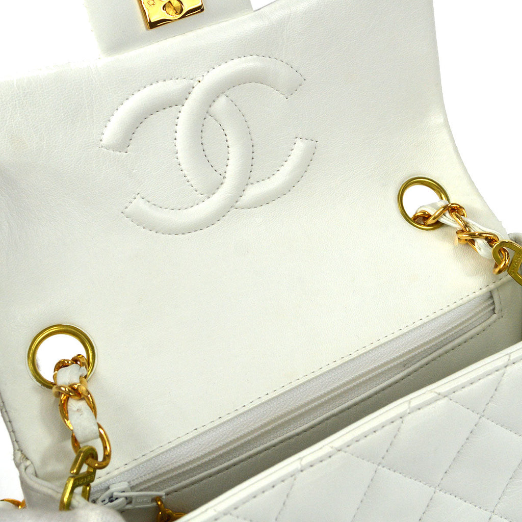 CHANEL Classic Flap Mini Square Chain Shoulder Bag White Lambskin