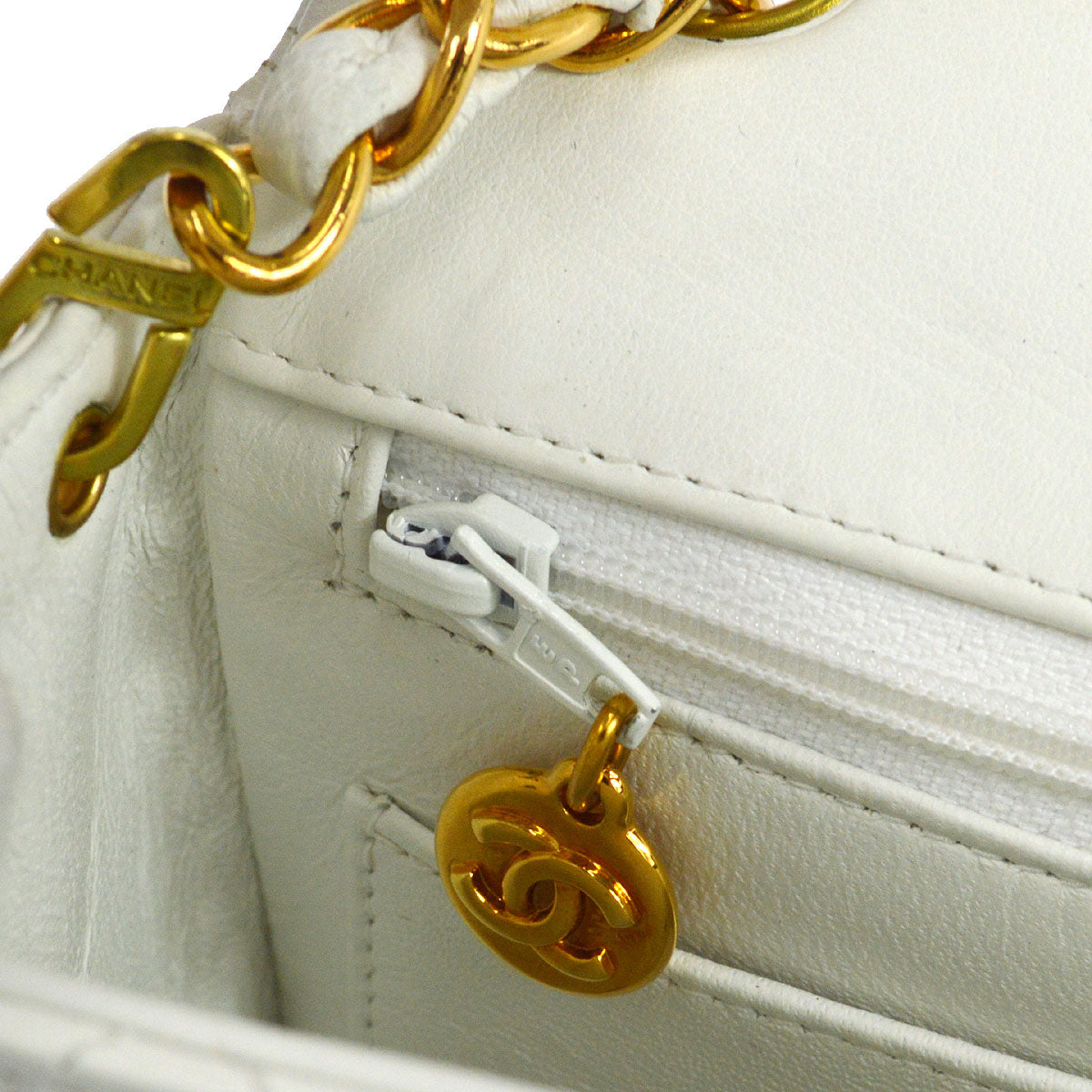 CHANEL Classic Flap Mini Square Chain Shoulder Bag White Lambskin
