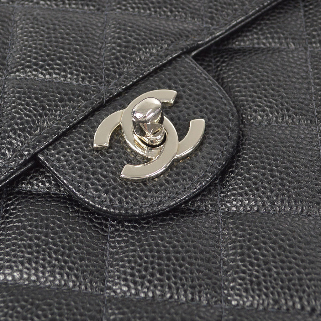 CHANEL Classic Flap Jumbo Double Chain Shoulder Bag Black Caviar