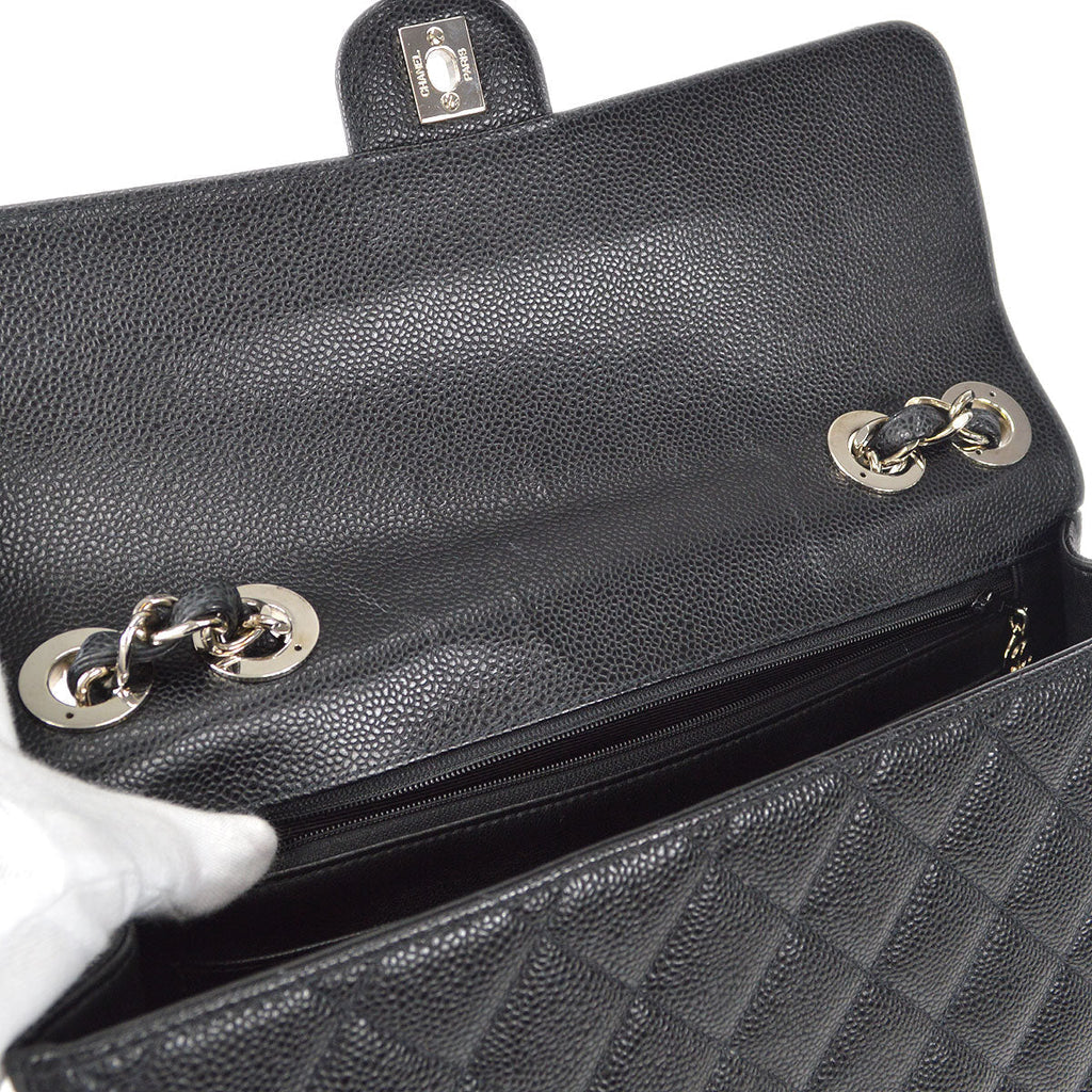 CHANEL Classic Flap Jumbo Double Chain Shoulder Bag Black Caviar