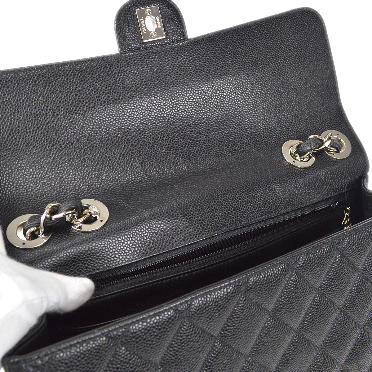 CHANEL Classic Flap Jumbo Double Chain Shoulder Bag Black Caviar