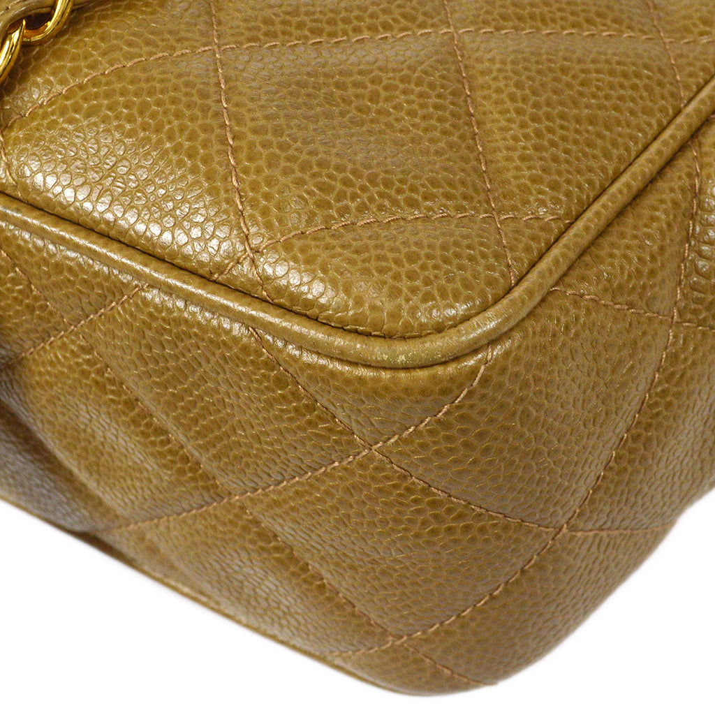CHANEL Single Chain Shoulder Bag Beige Caviar