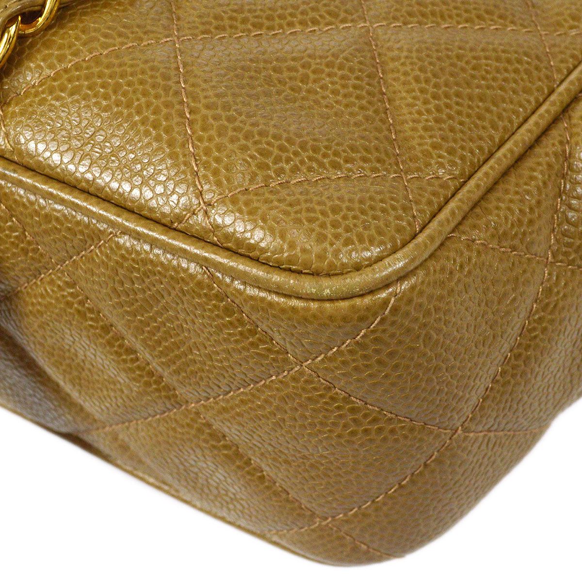CHANEL Single Chain Shoulder Bag Beige Caviar