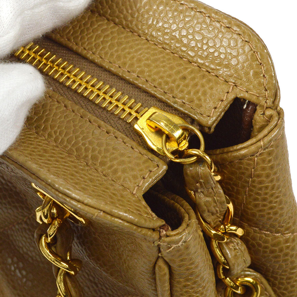 CHANEL Single Chain Shoulder Bag Beige Caviar