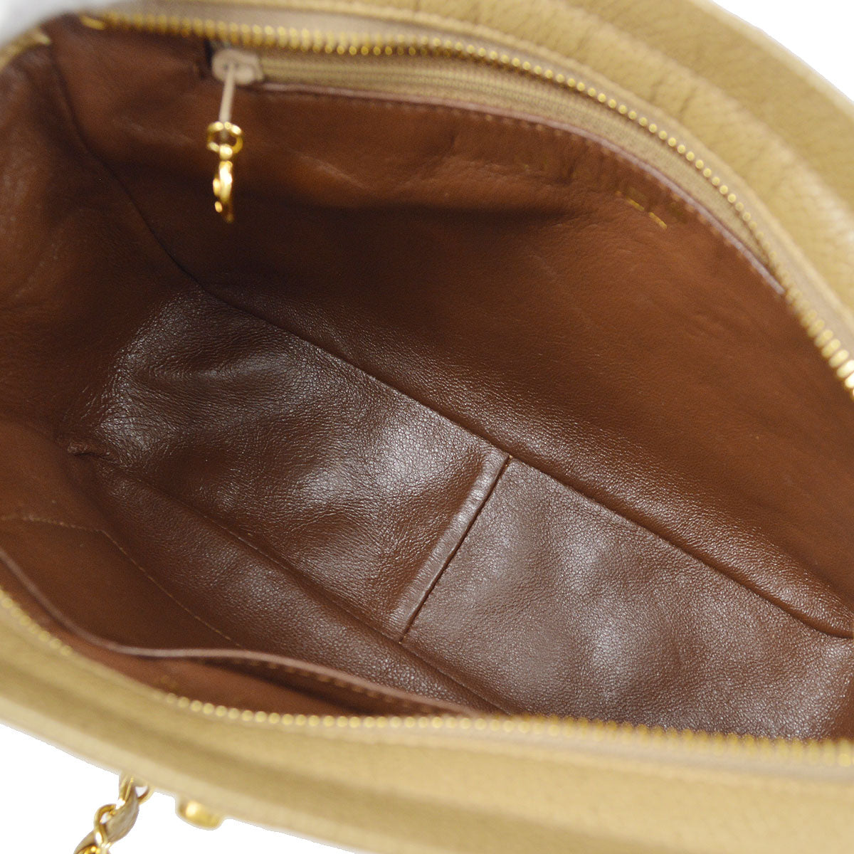 CHANEL Single Chain Shoulder Bag Beige Caviar