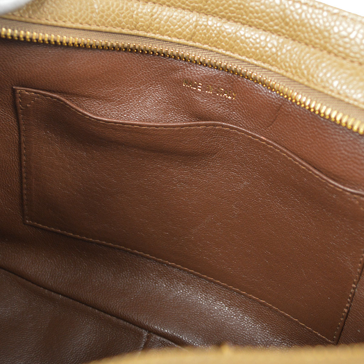 CHANEL Single Chain Shoulder Bag Beige Caviar