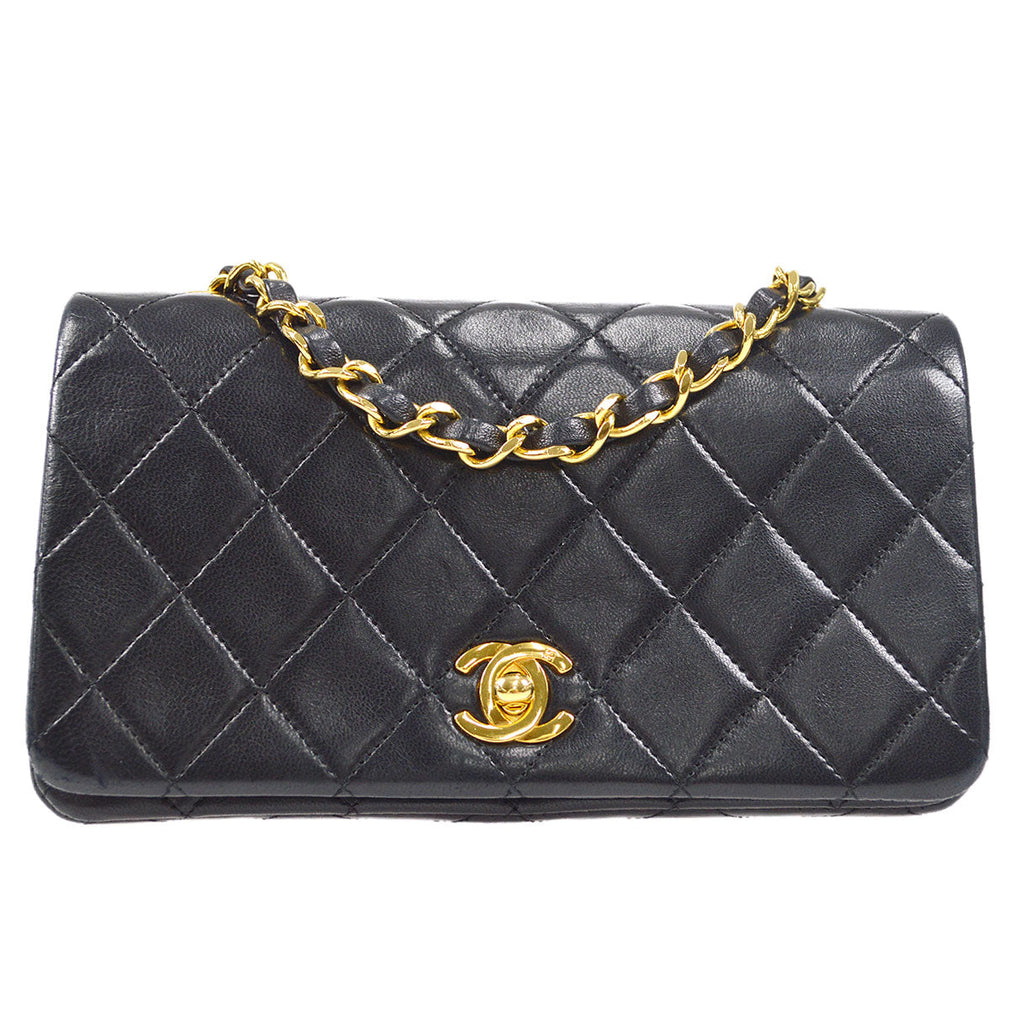 CHANEL Full Flap Chain Shoulder Bag Black Lambskin