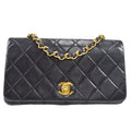CHANEL Full Flap Chain Shoulder Bag Black Lambskin