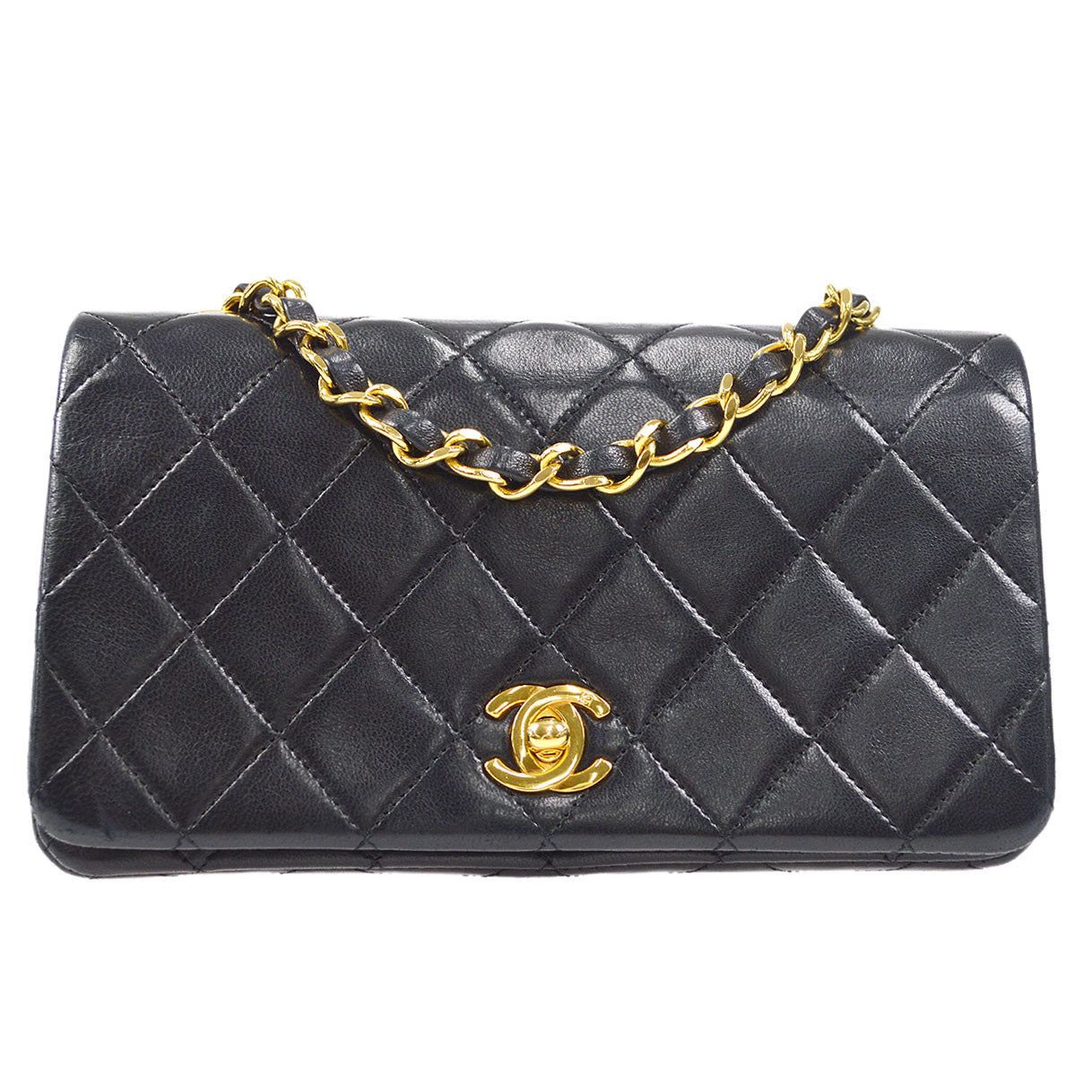 CHANEL Full Flap Chain Shoulder Bag Black Lambskin