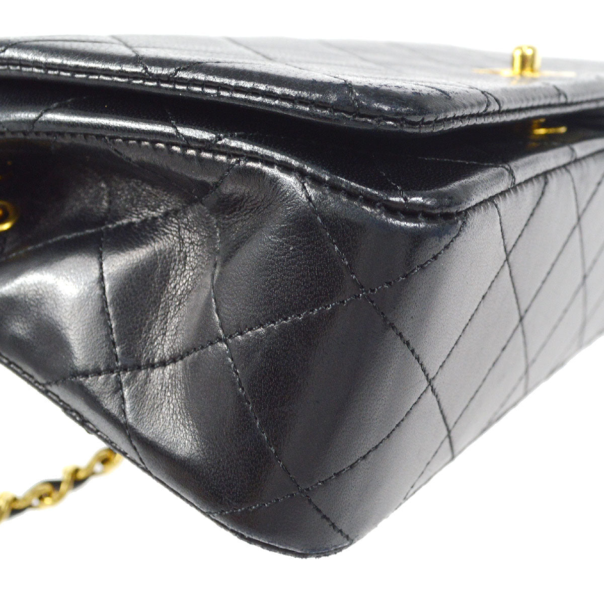 CHANEL Full Flap Chain Shoulder Bag Black Lambskin