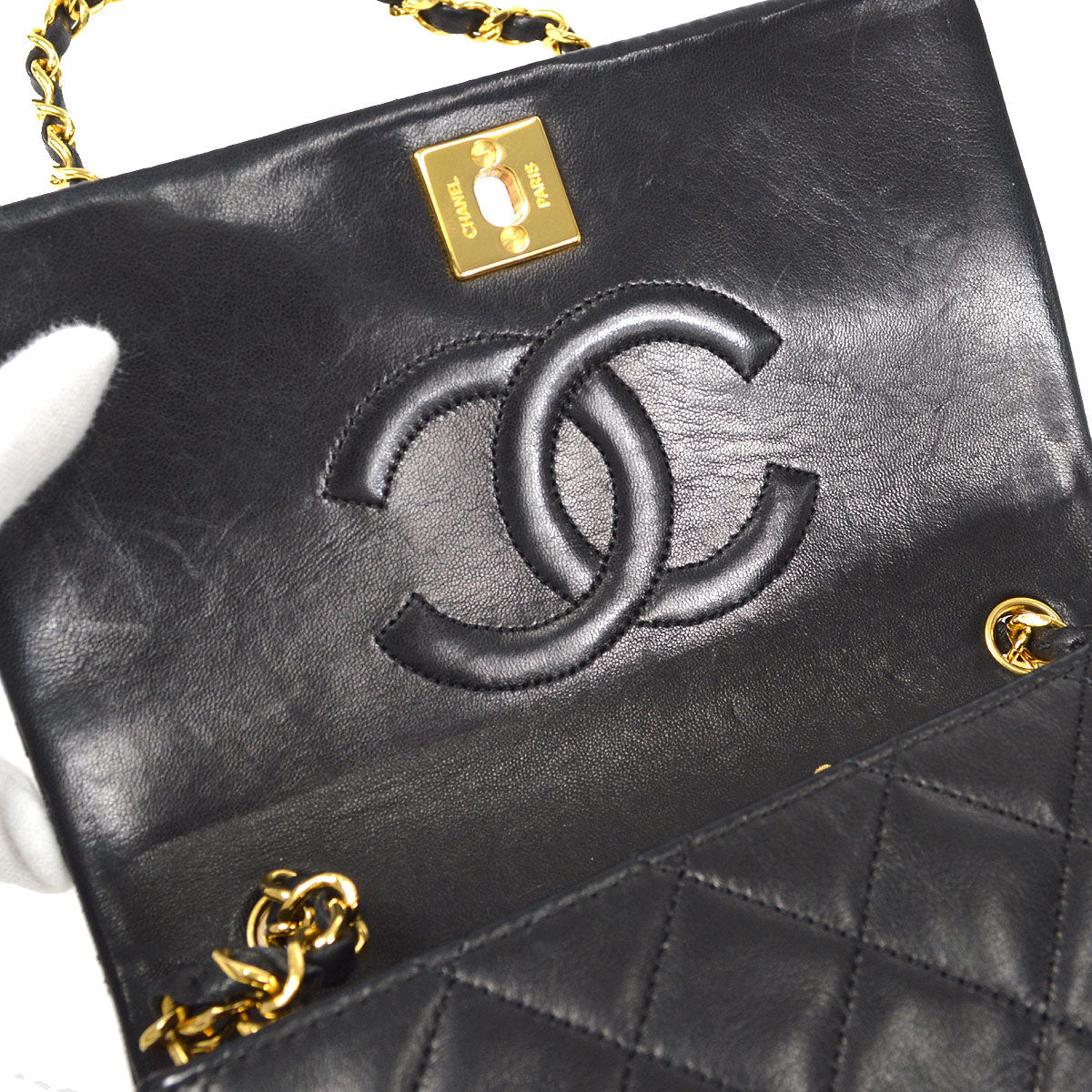 CHANEL Full Flap Chain Shoulder Bag Black Lambskin