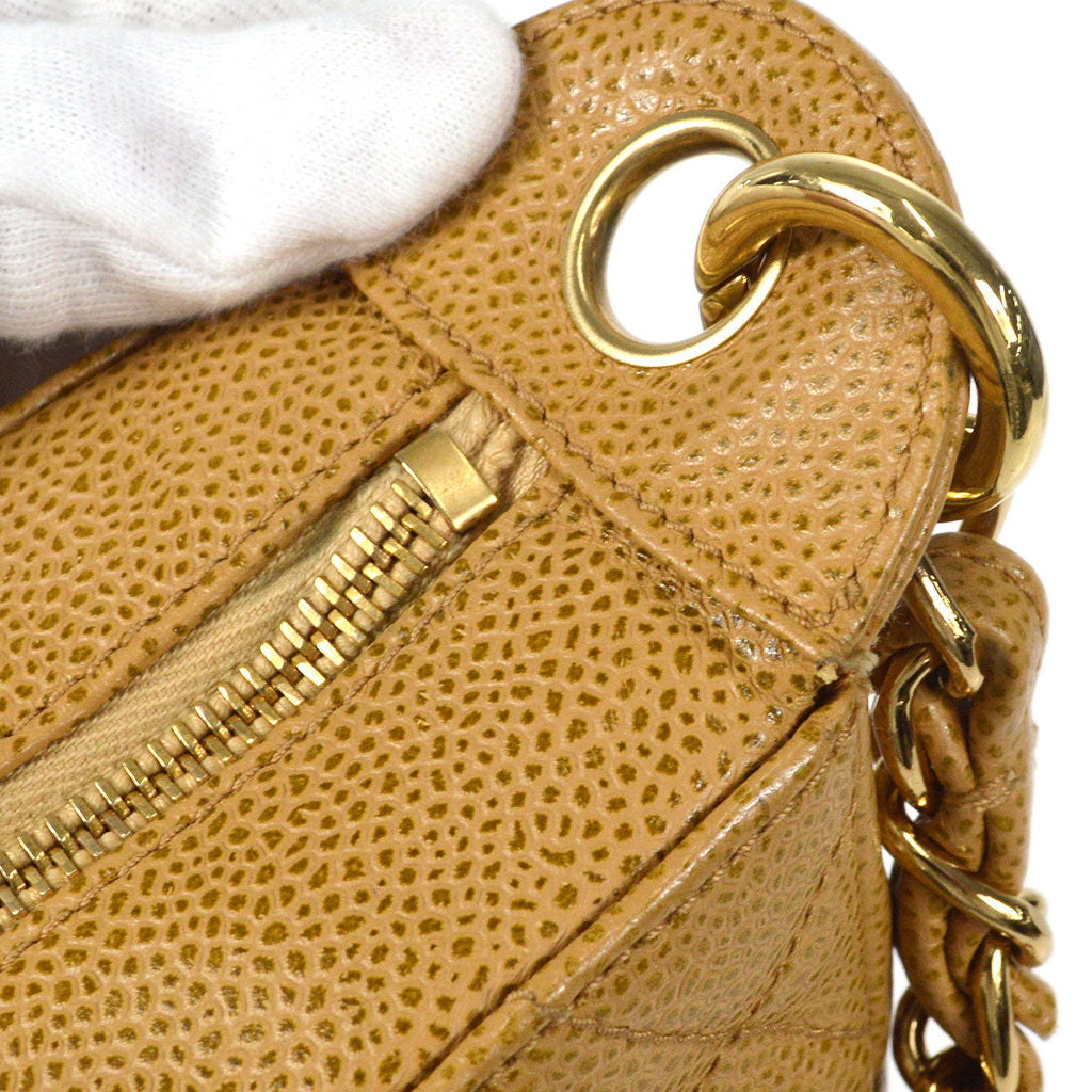 CHANEL Chain Shoulder Bag Beige Caviar