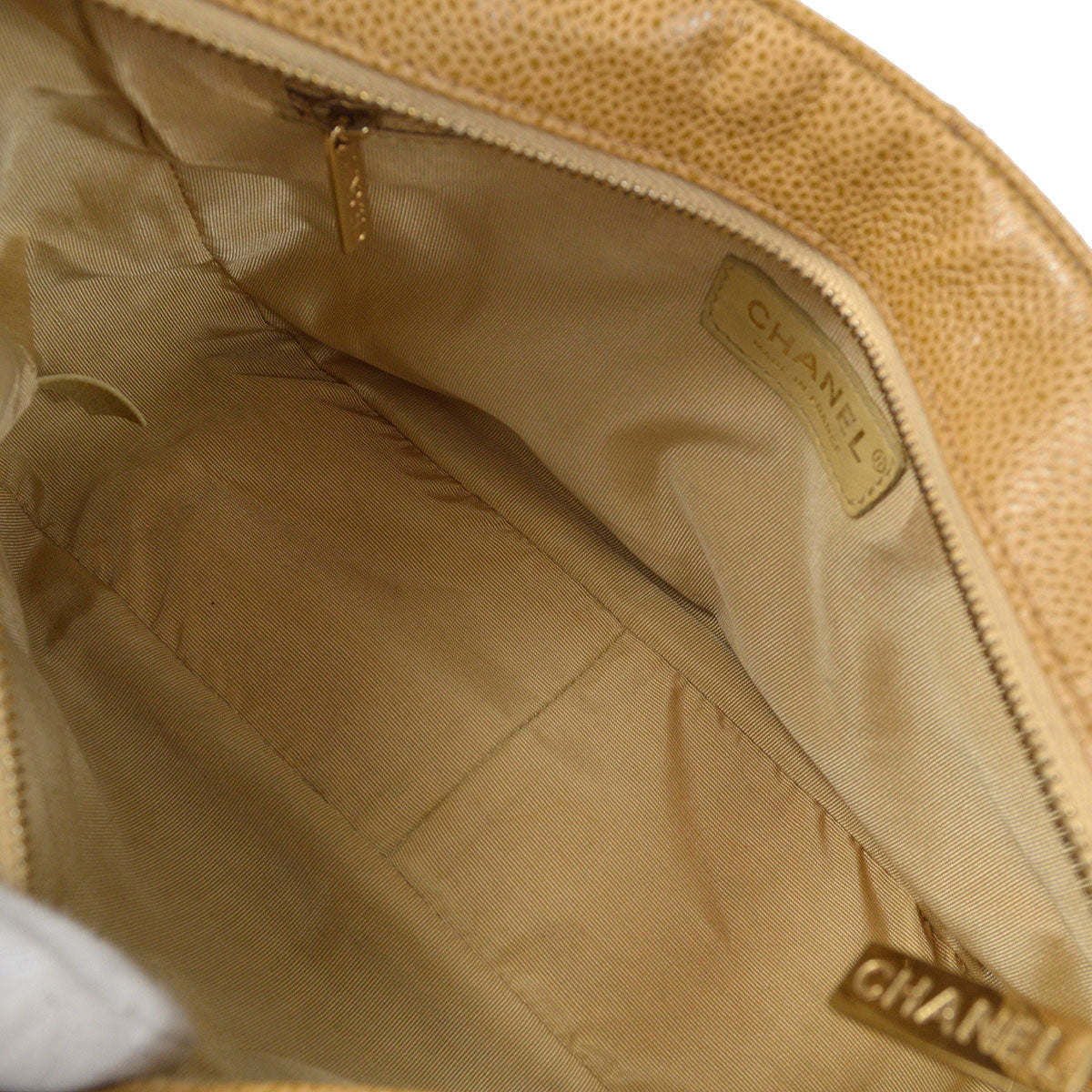 CHANEL Chain Shoulder Bag Beige Caviar