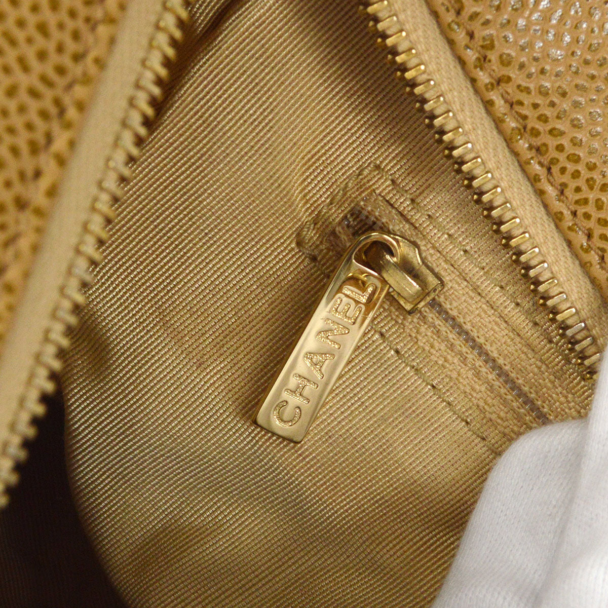 CHANEL Chain Shoulder Bag Beige Caviar