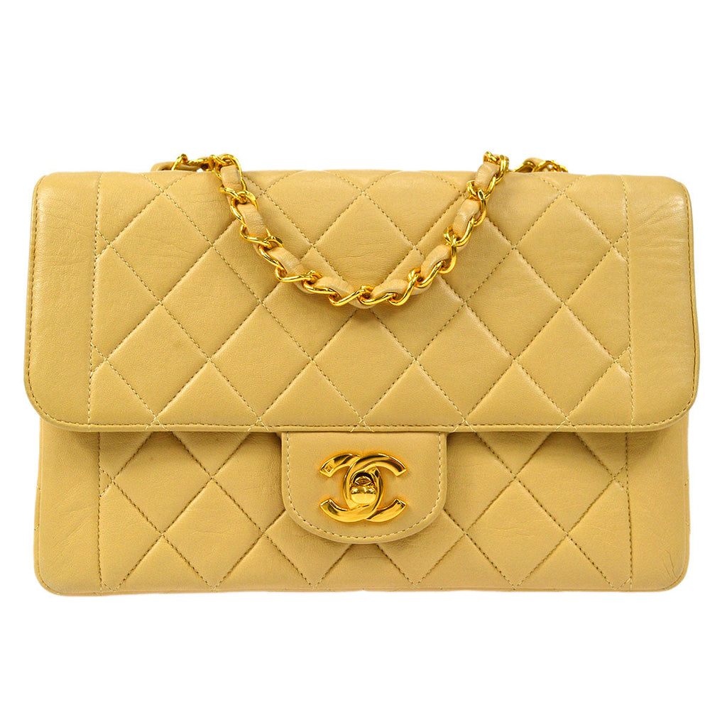 CHANEL Classic Single Flap Small Shoulder Bag Beige Lambskin