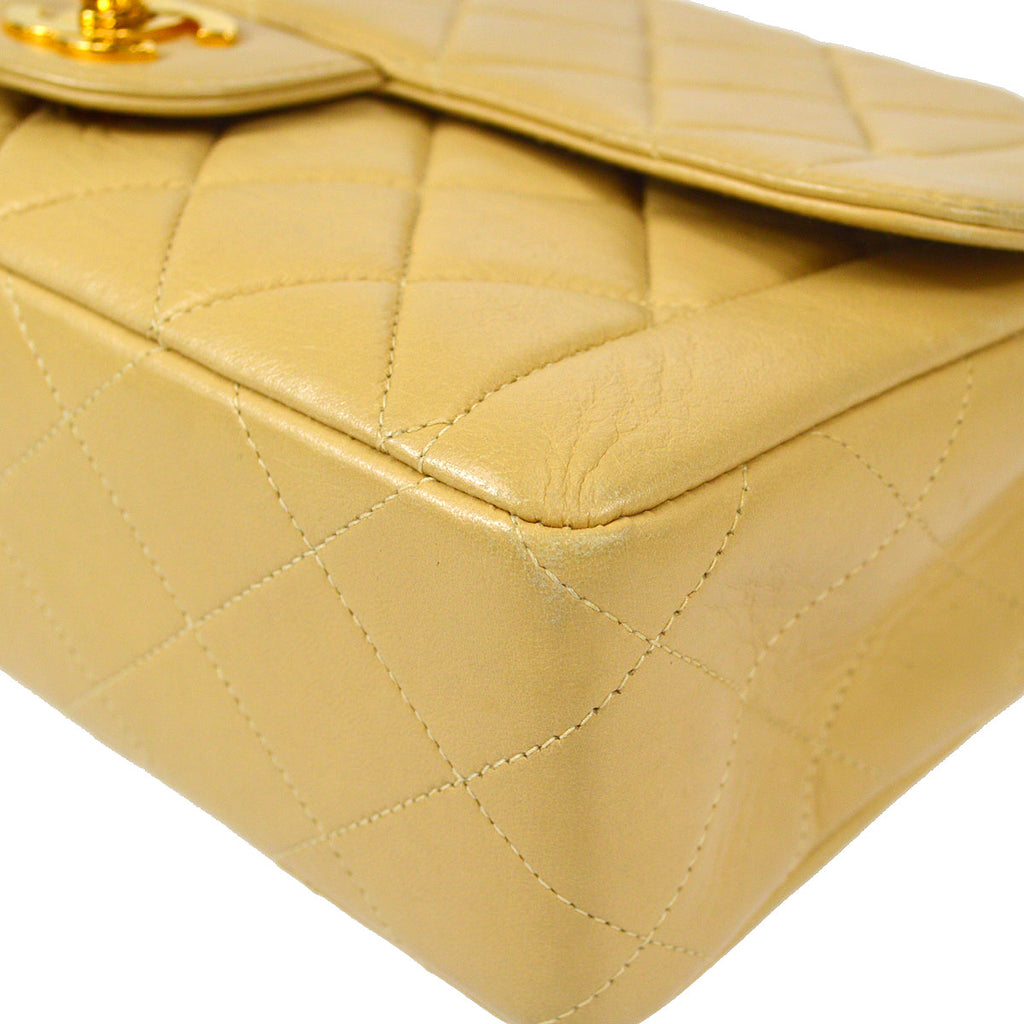 CHANEL Classic Single Flap Small Shoulder Bag Beige Lambskin