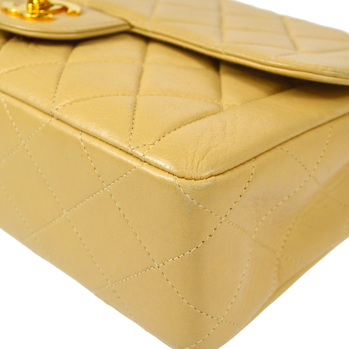 CHANEL Classic Single Flap Small Shoulder Bag Beige Lambskin
