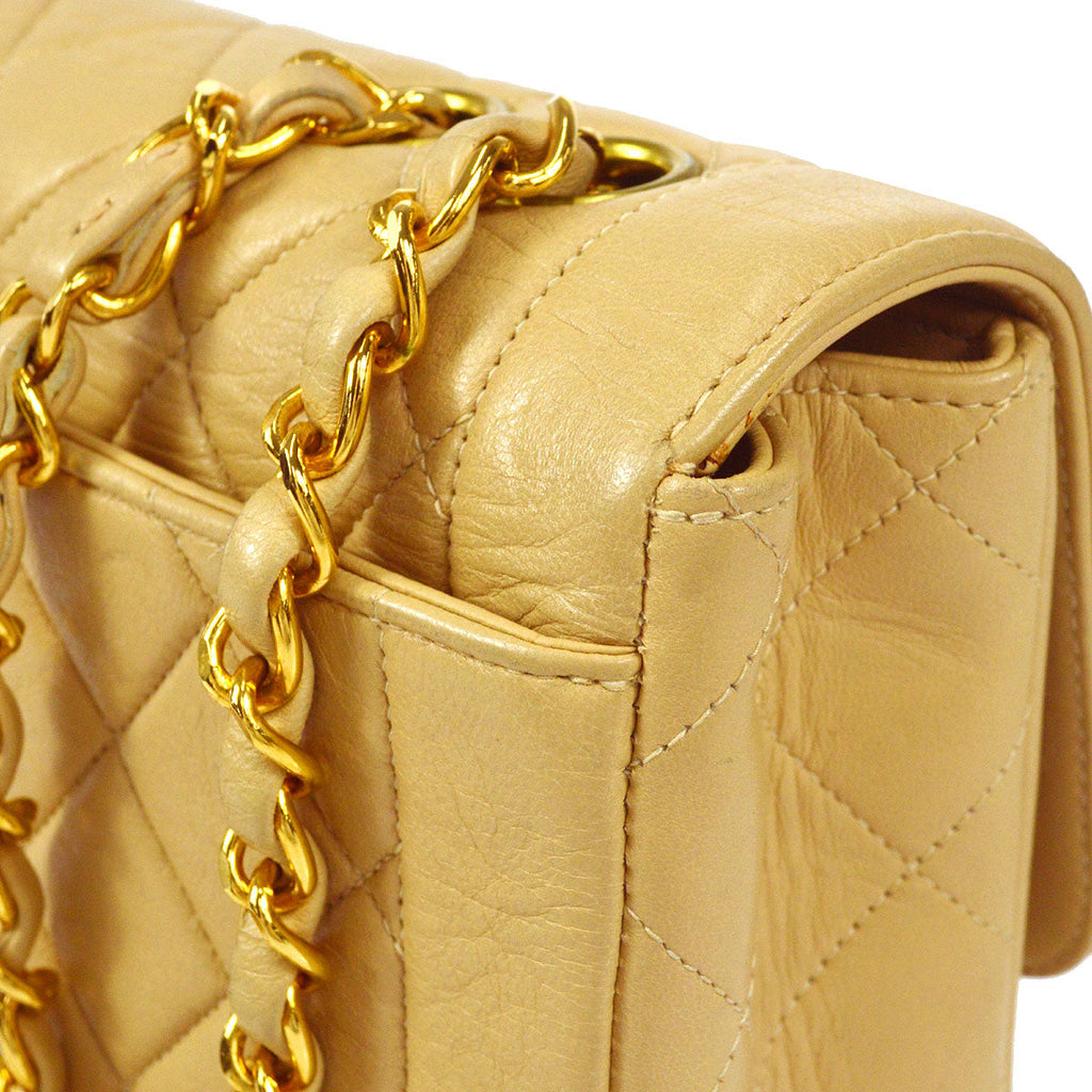 CHANEL Classic Single Flap Small Shoulder Bag Beige Lambskin