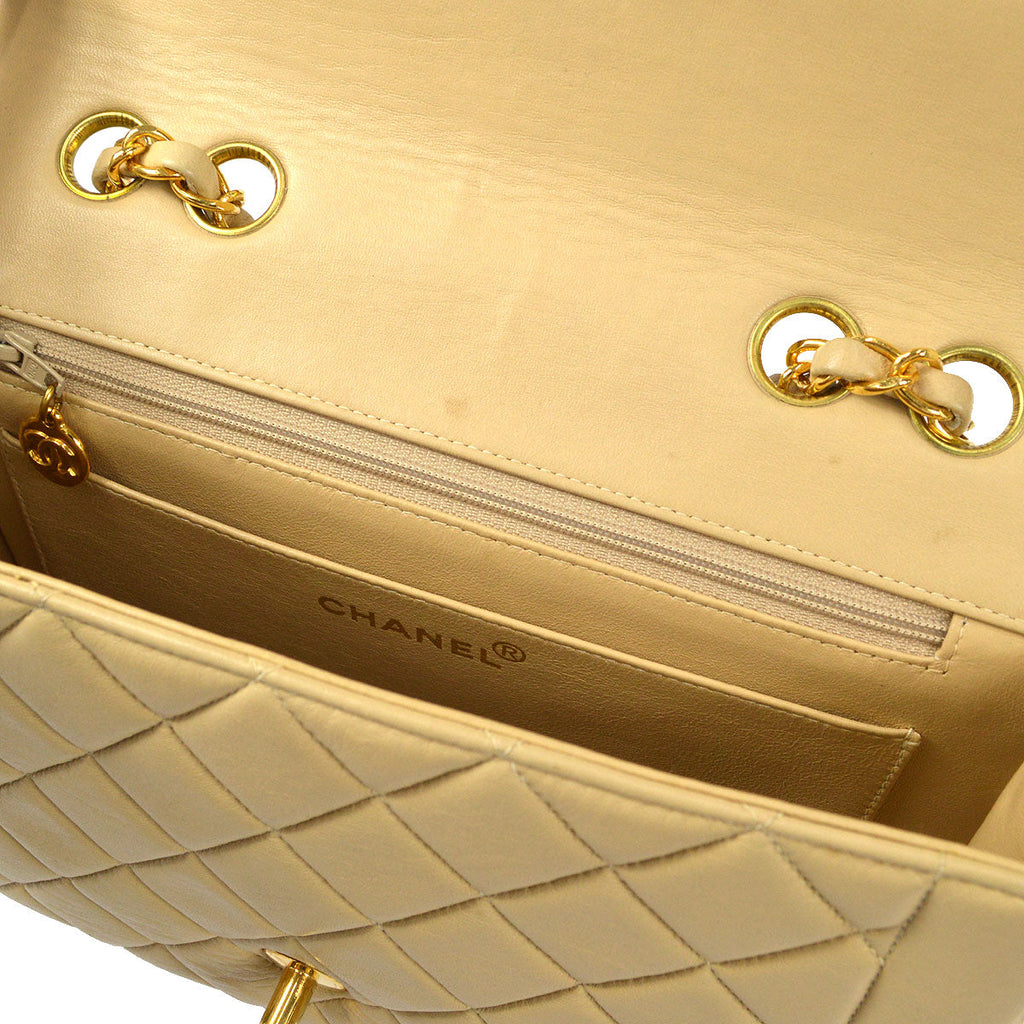CHANEL Classic Single Flap Small Shoulder Bag Beige Lambskin