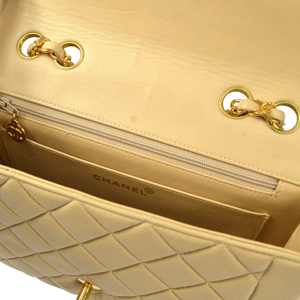 CHANEL Classic Single Flap Small Shoulder Bag Beige Lambskin