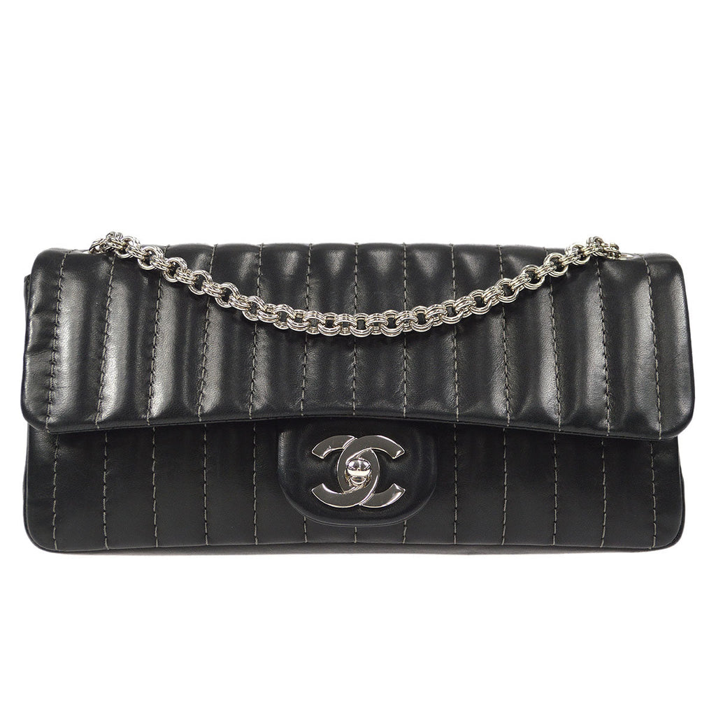 CHANEL Mademoiselle Double Chain Shoulder Bag Black Calfskin