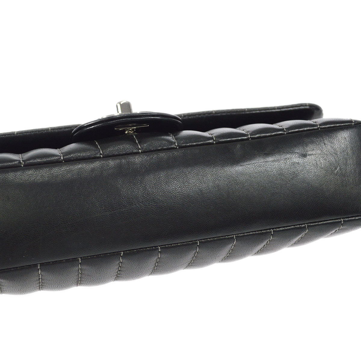 CHANEL Mademoiselle Double Chain Shoulder Bag Black Calfskin