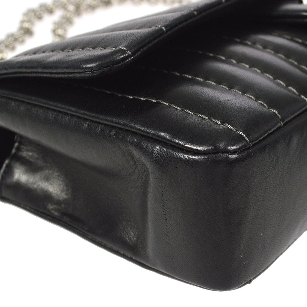 CHANEL Mademoiselle Double Chain Shoulder Bag Black Calfskin