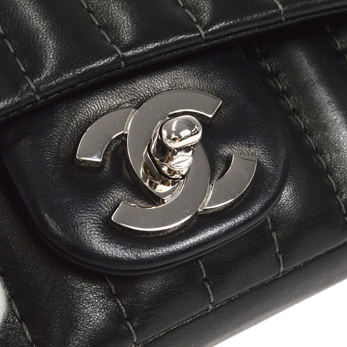 CHANEL Mademoiselle Double Chain Shoulder Bag Black Calfskin