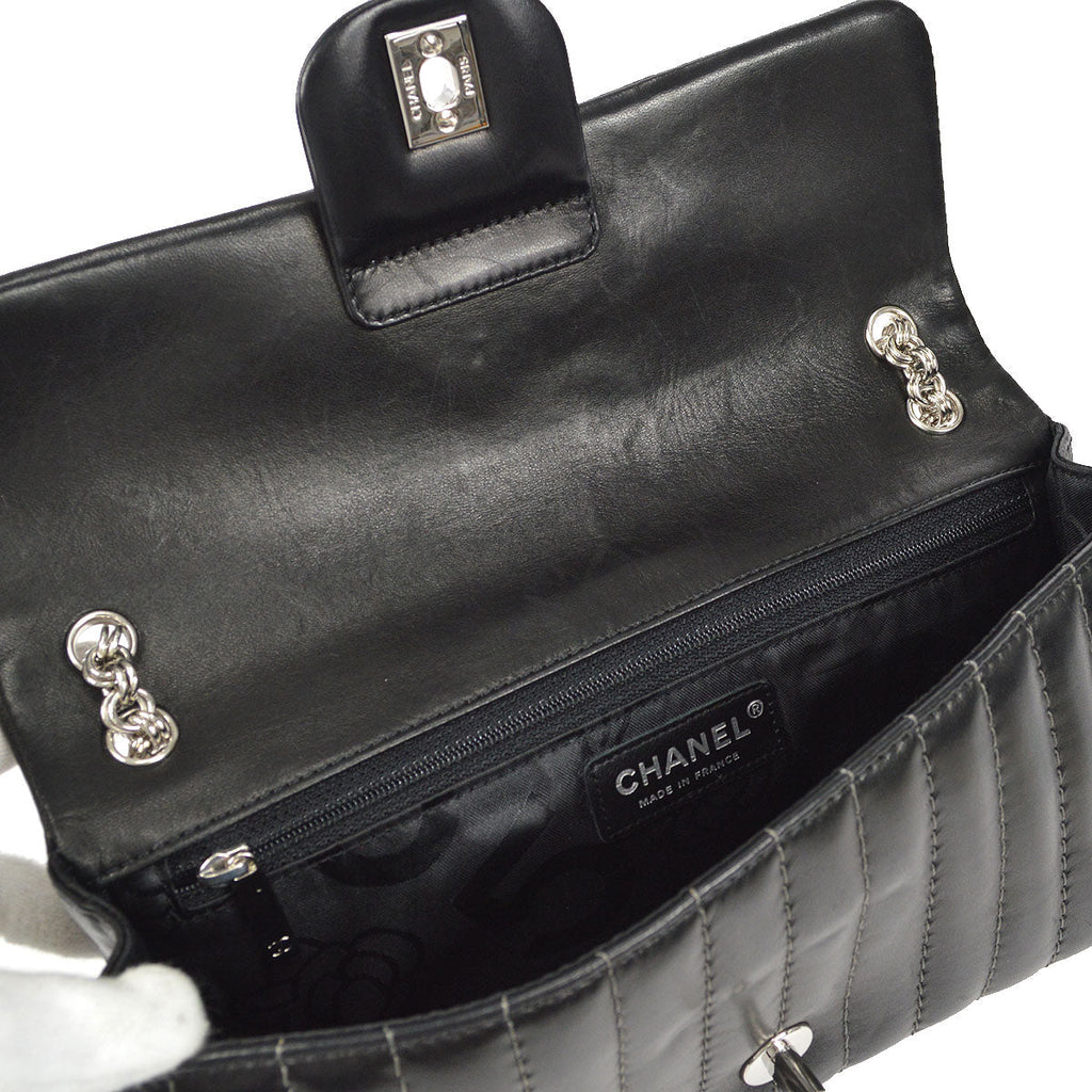 CHANEL Mademoiselle Double Chain Shoulder Bag Black Calfskin