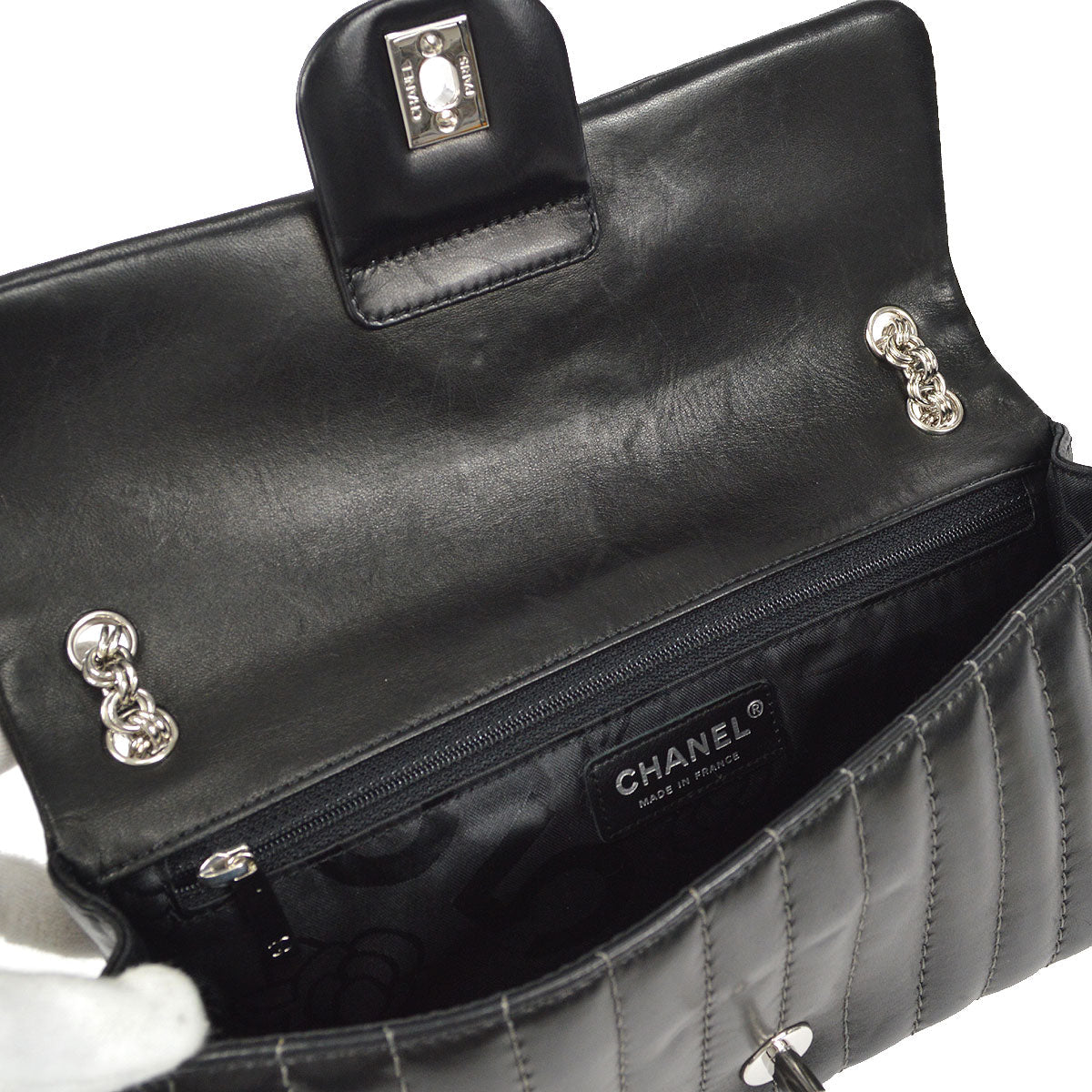 CHANEL Mademoiselle Double Chain Shoulder Bag Black Calfskin
