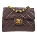 CHANEL Classic Flap Mini Square Chain Shoulder Bag Brown Lambskin