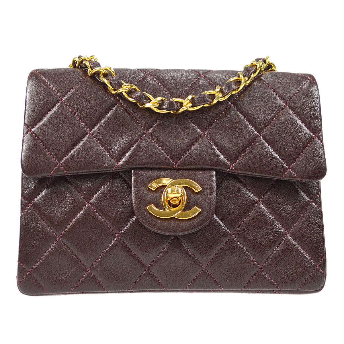 CHANEL Classic Flap Mini Square Chain Shoulder Bag Brown Lambskin