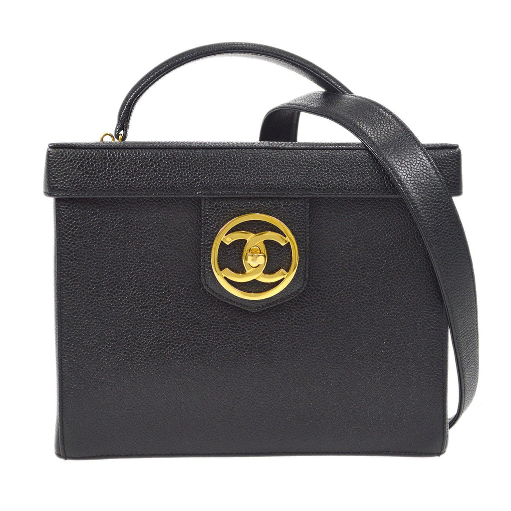 CHANEL 1994-1996 Circled CC Vanity Handbag Black Caviar
