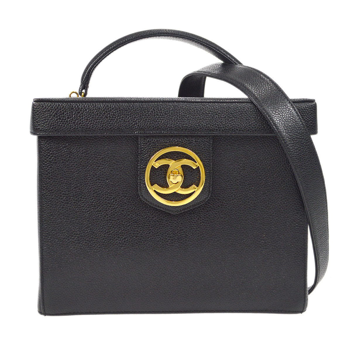 CHANEL 1994-1996 Circled CC Vanity Handbag Black Caviar
