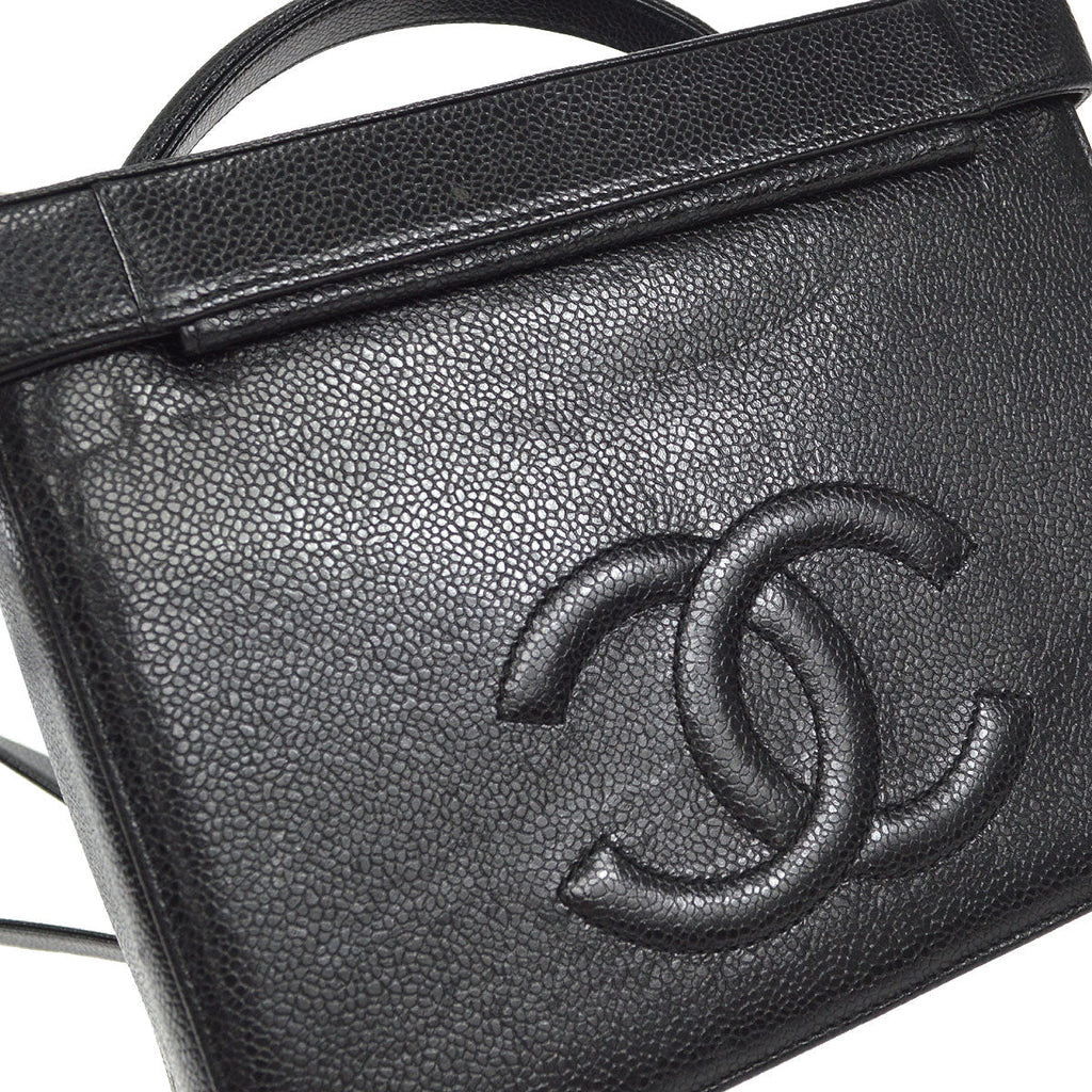 CHANEL 1994-1996 Circled CC Vanity Handbag Black Caviar
