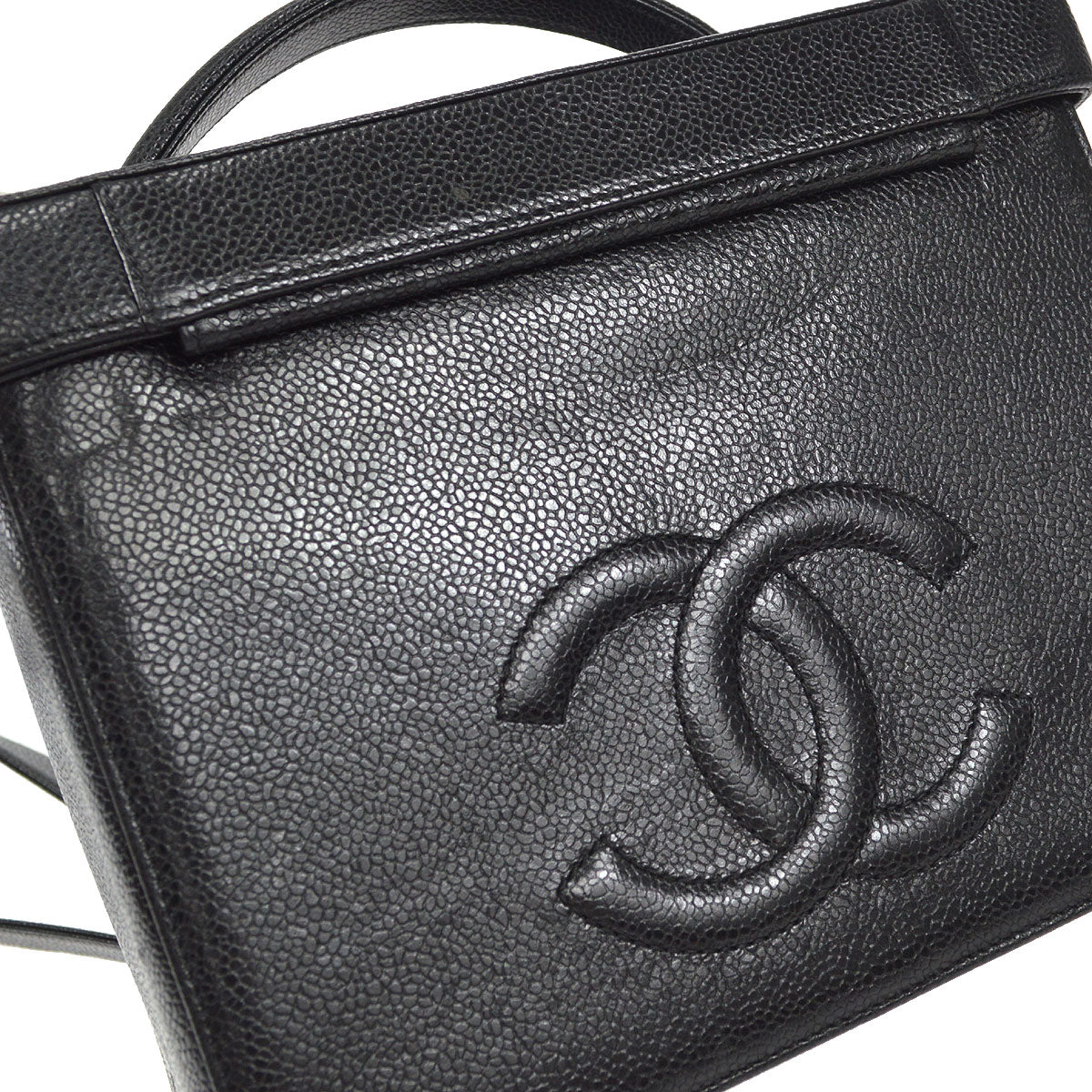 CHANEL 1994-1996 Circled CC Vanity Handbag Black Caviar