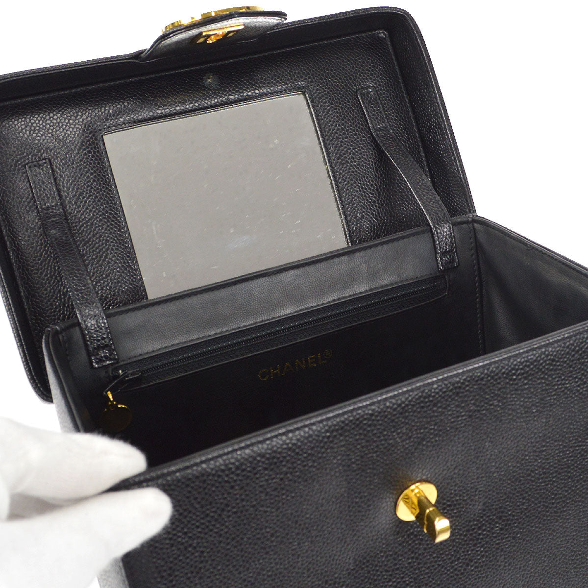 CHANEL 1994-1996 Circled CC Vanity Handbag Black Caviar