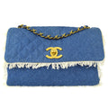 CHANEL Classic Flap Maxi Chain Shoulder Bag Indigo Denim