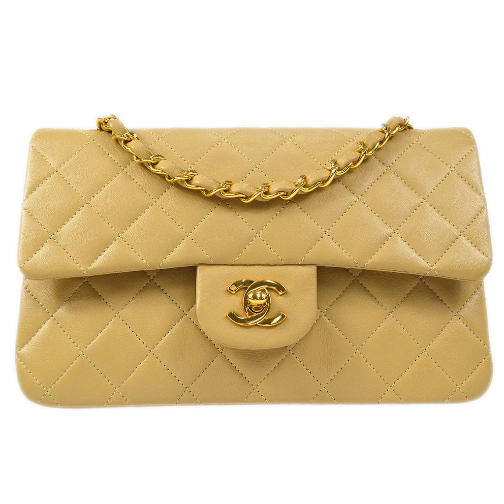 CHANEL Classic Double Flap Small Shoulder Bag Beige Lambskin