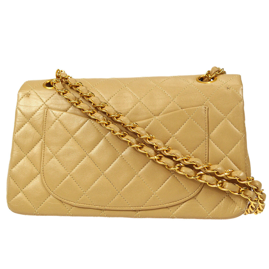 CHANEL Classic Double Flap Small Shoulder Bag Beige Lambskin